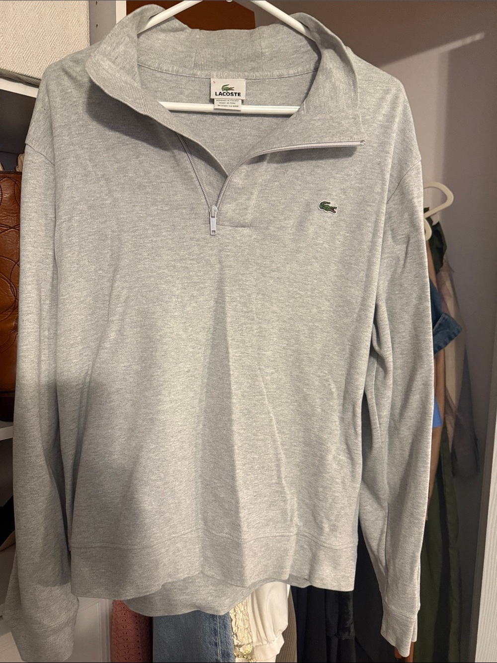 Lacoste Men's Light Gray Quarter-Zip Pullover